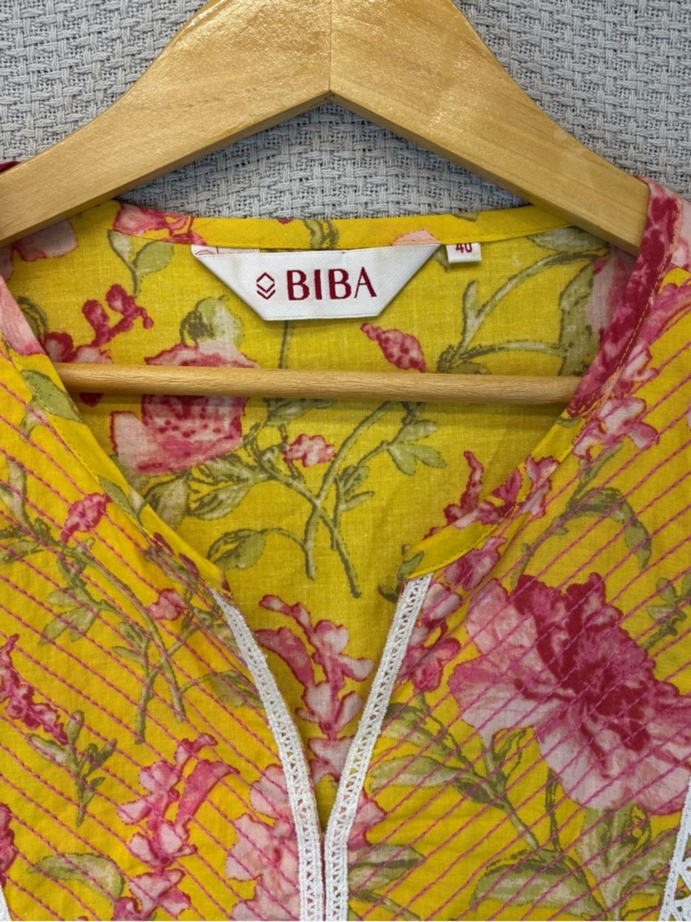BIBA Yellow Floral Lightweight Boho Hippie Mini Dress Wide Sleeve Boho Sz 40 Med - Picture 2 of 9